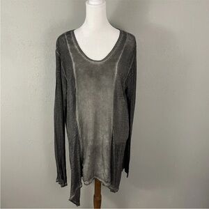 Pete & Greta $160 Johnny Was Linen LS Handkerchief Hem Tunic Thin Shirt Small